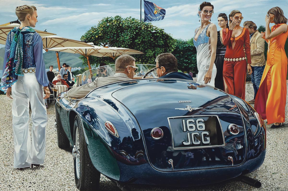 Die Kunsthalle Messmer präsentiert das schaulustige Werk des italienischen Malers Enrico Ghinato und stellt es Originalmodellen der Vespa gegenüber – Bildende Kunst trifft Design