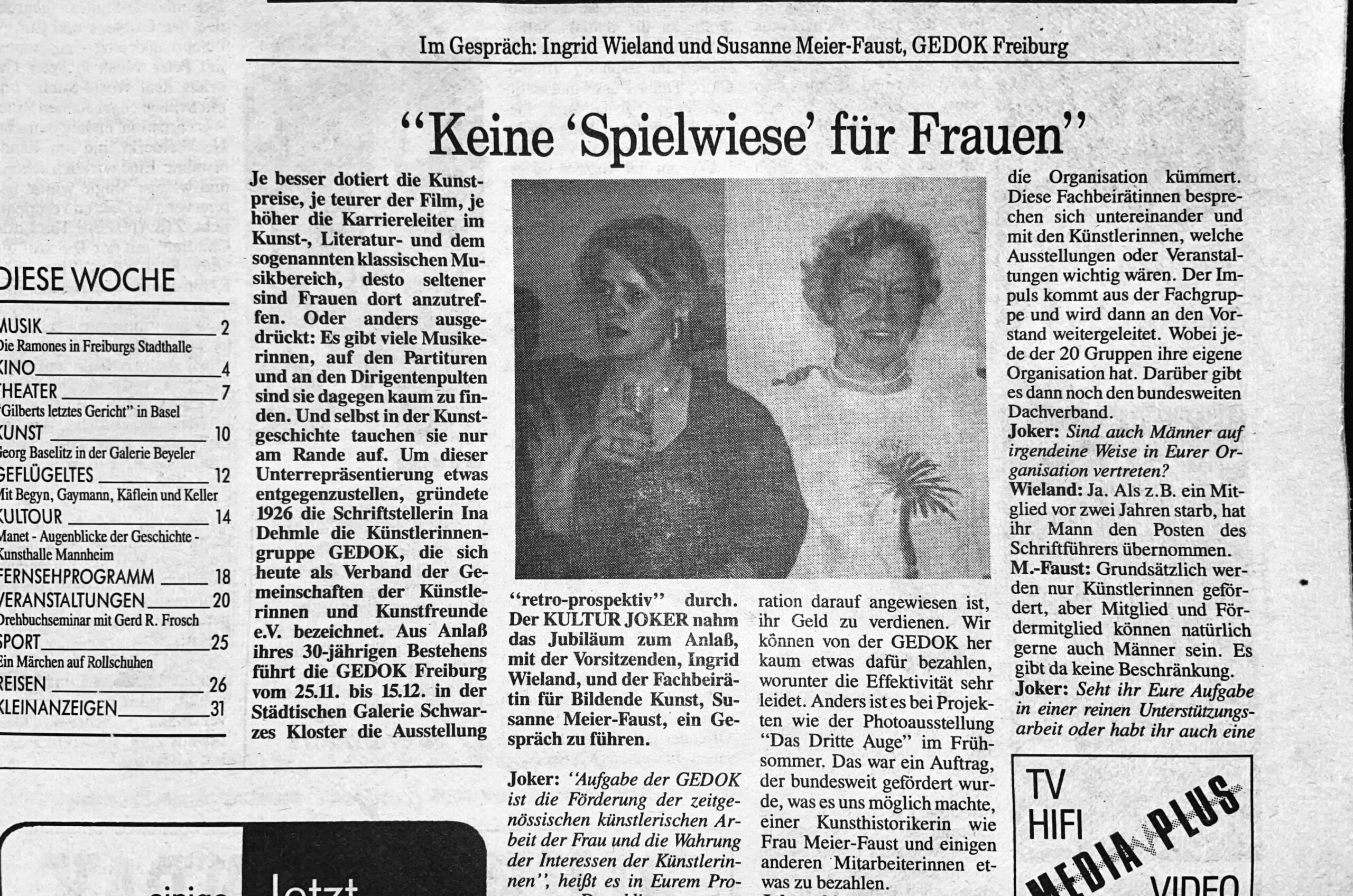 Im Gespräch: Ingrid Wieland und Susanne Meier-Faust, GEDOK Freiburg (Archiv, 1992)