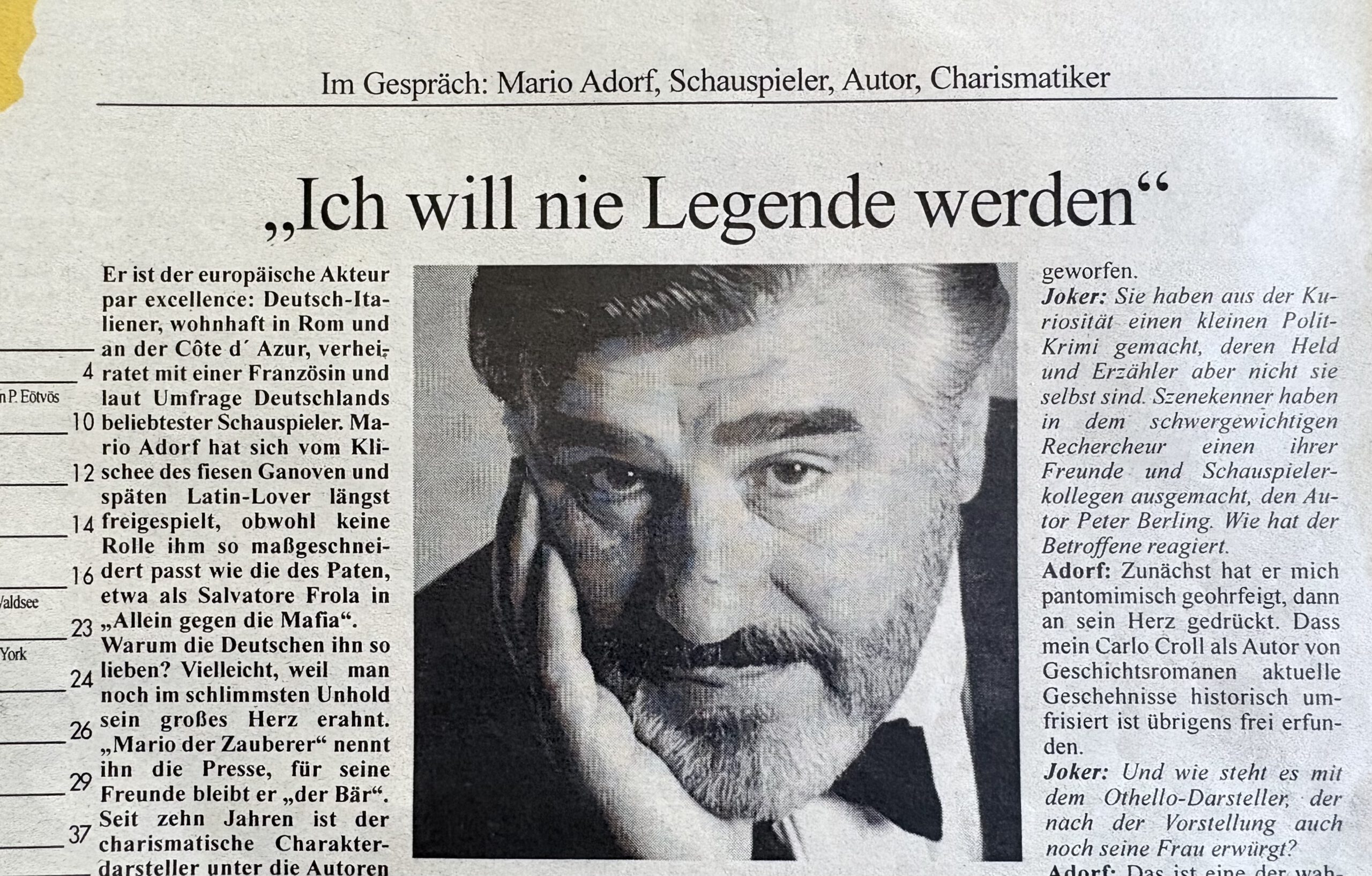 „Ich will nie Legende werden“: Im Gespräch mit Mario Adorf, Schauspieler (Archiv 2000)